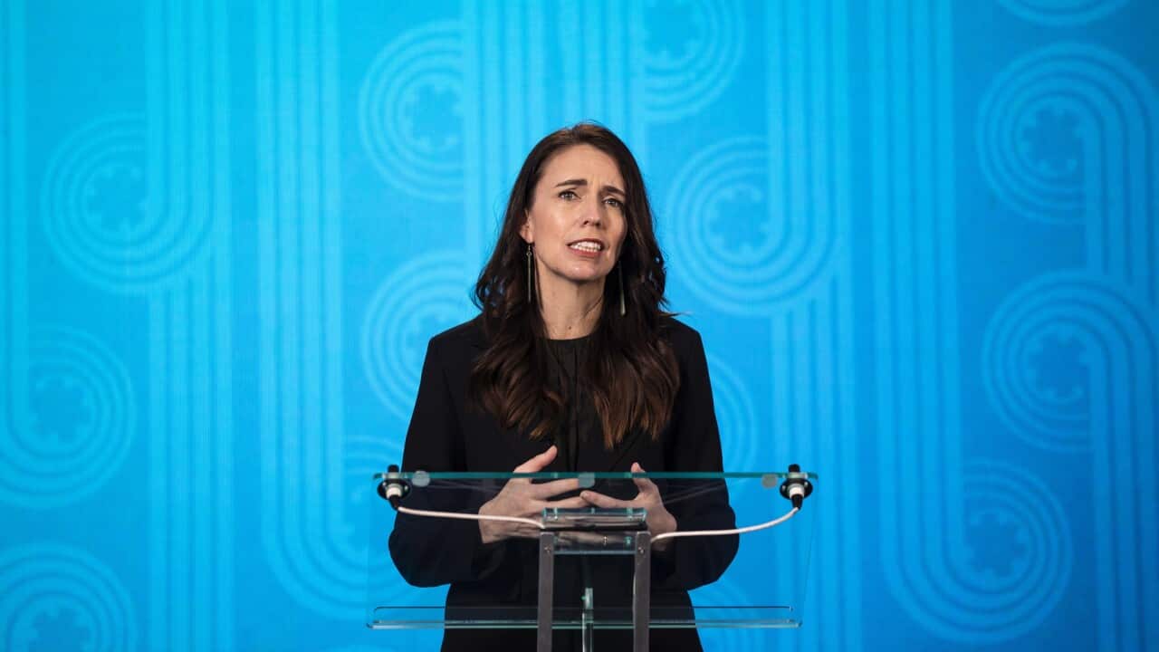 New Zealand Prime Minister Jacinda Ardern opening the APEC CEO Summit 2021 in Wellington, New Zealand.