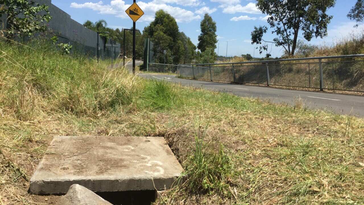 A drain where a newborn baby was abandoned in Sydney's west