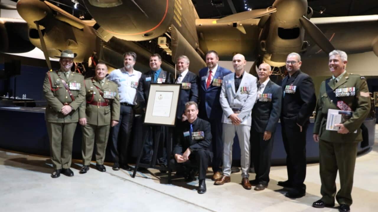 A team of veterans from the Australian peace keepers during the 25 anniversary of United Nations Mission in Rwanda (UNAMIR) commemorative service in Canberra