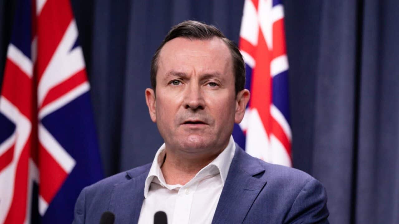 West Australia Premier Mark McGowan speaks to the media during a press conference in Perth, Sunday, May 2, 2021