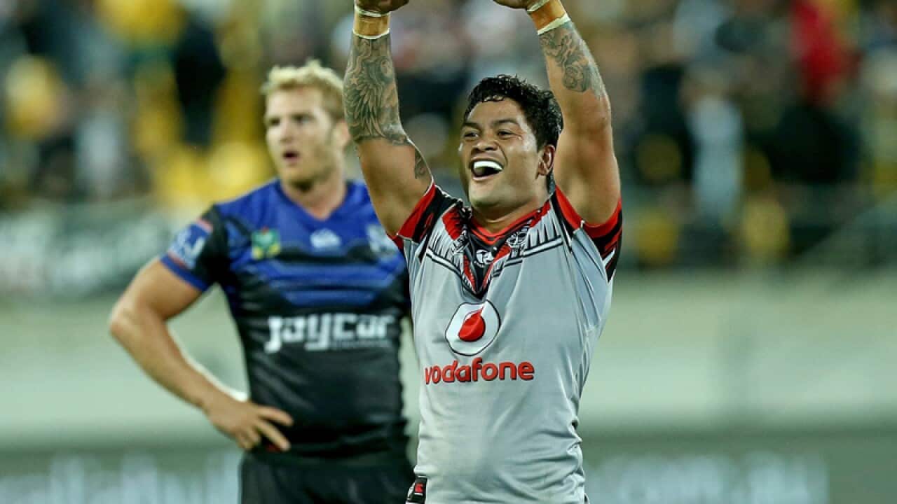 Issac Luke of the Warriors celebrates a win