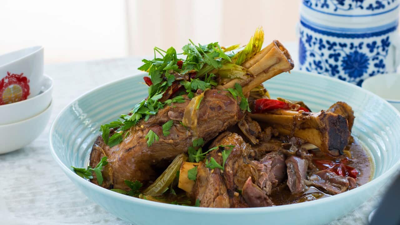 Homemade Sichuan-style lamb shanks