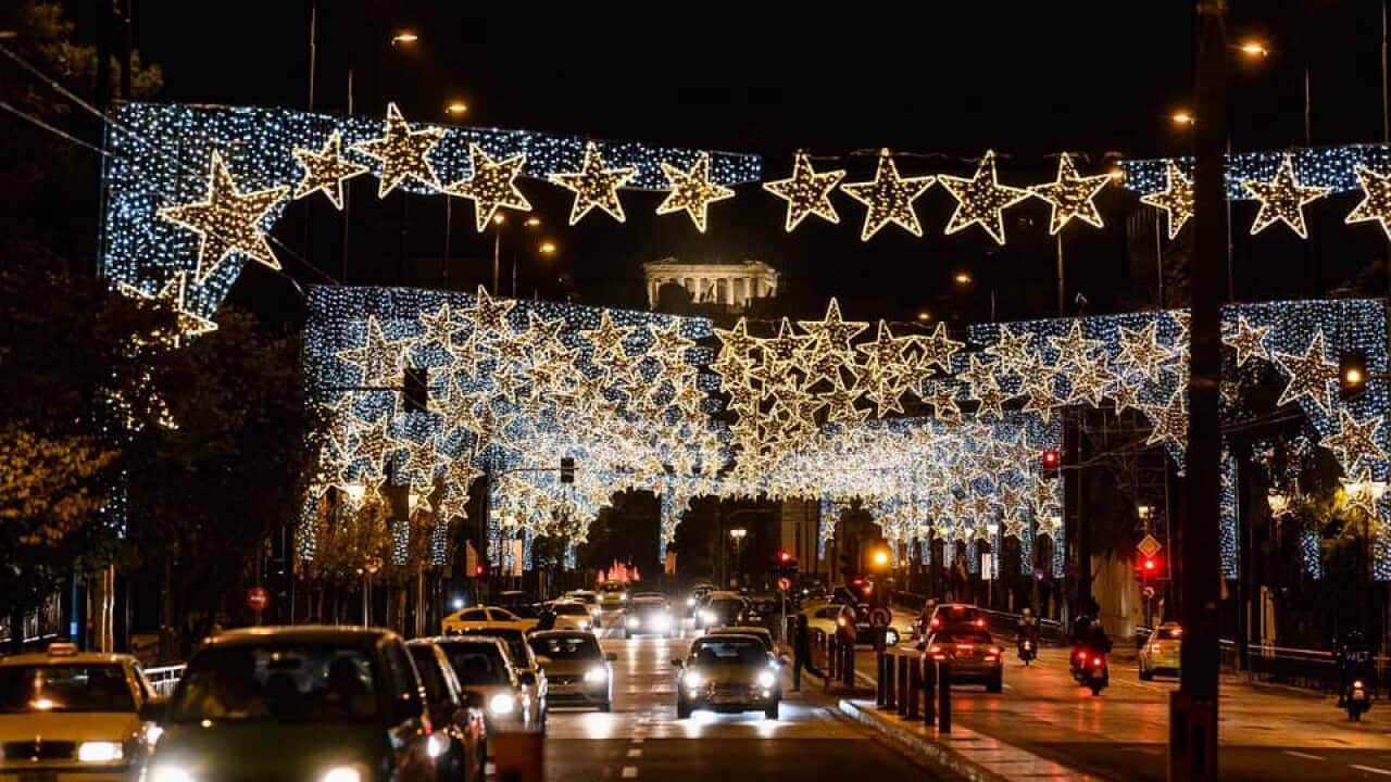 City of Athens lit-up street