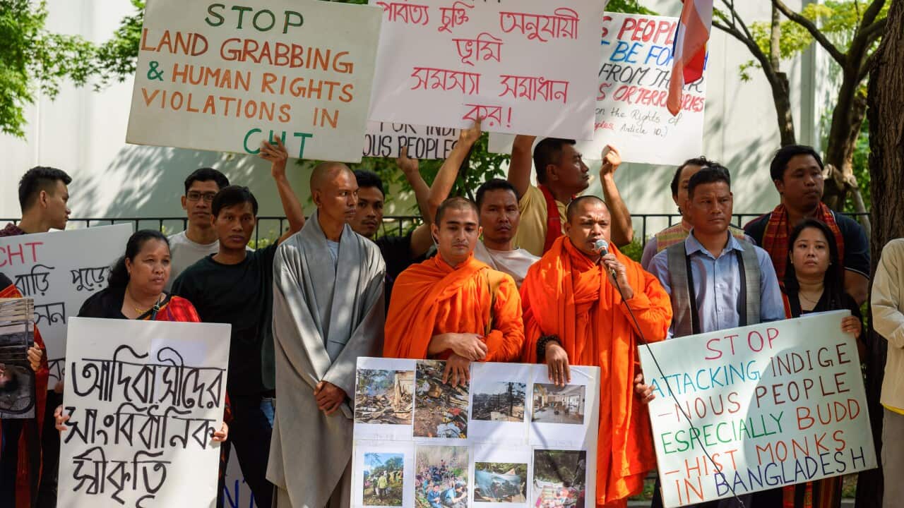 Bangladeshi minority Jummas protest near the Bangladesh Embassy in Seoul, South Korea - 27 Sept 2024
