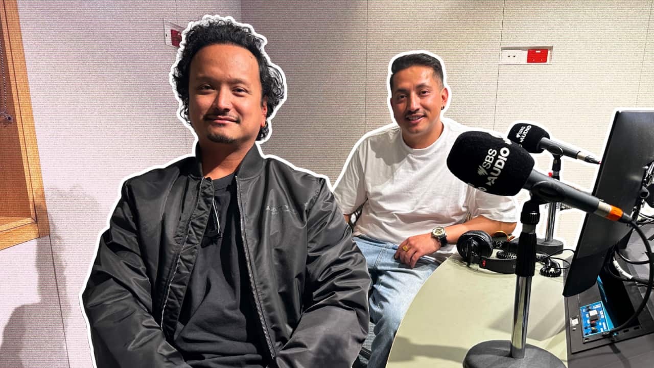 Amit Pradhan (L) and Rupesh Jung Bahadur Singh (R) at SBS Studios in Federation Square, Melbourne.