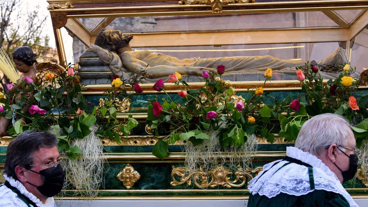 On Easter Friday, the Procession of the Saint Burial is celebrated in the city of Torredembarra (Spain), which symbolizes the burial of Jesus Christ after being crucified. (Photo by )