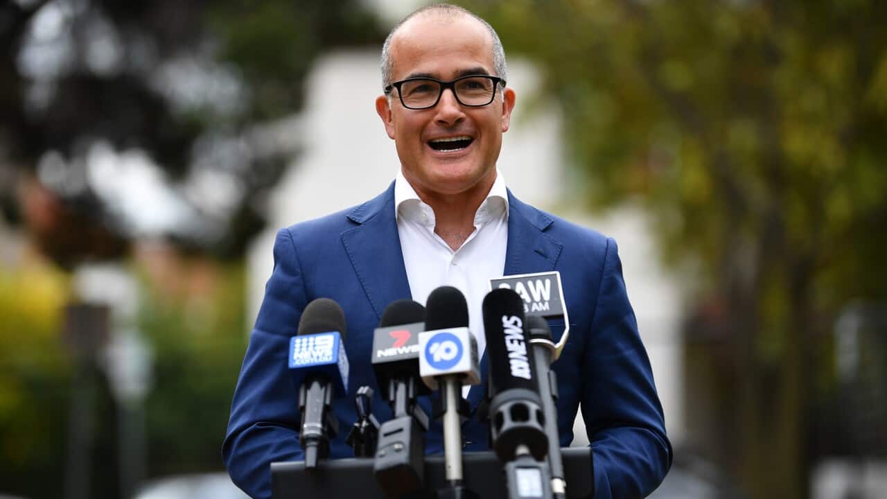 Acting Victorian Premier James Merlino at a media conference