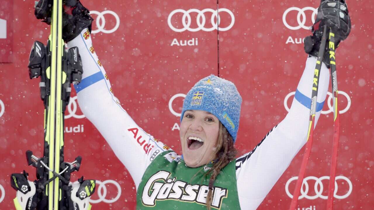 Sara Hector after winning the women's Giant Slalom race, Austria