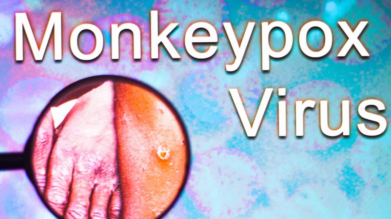 In this photo illustration, the word Monkeypox virus seen through a magnifying glass with a photo highlighted. It is a viral disease that occurs mainly in central and western Africa