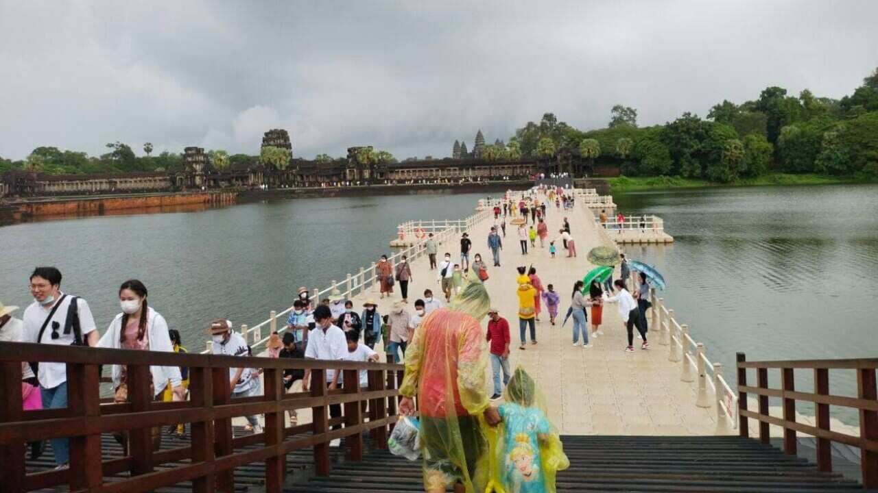 Tourists visit Angkor Wat is Siem Reap, Cambodia