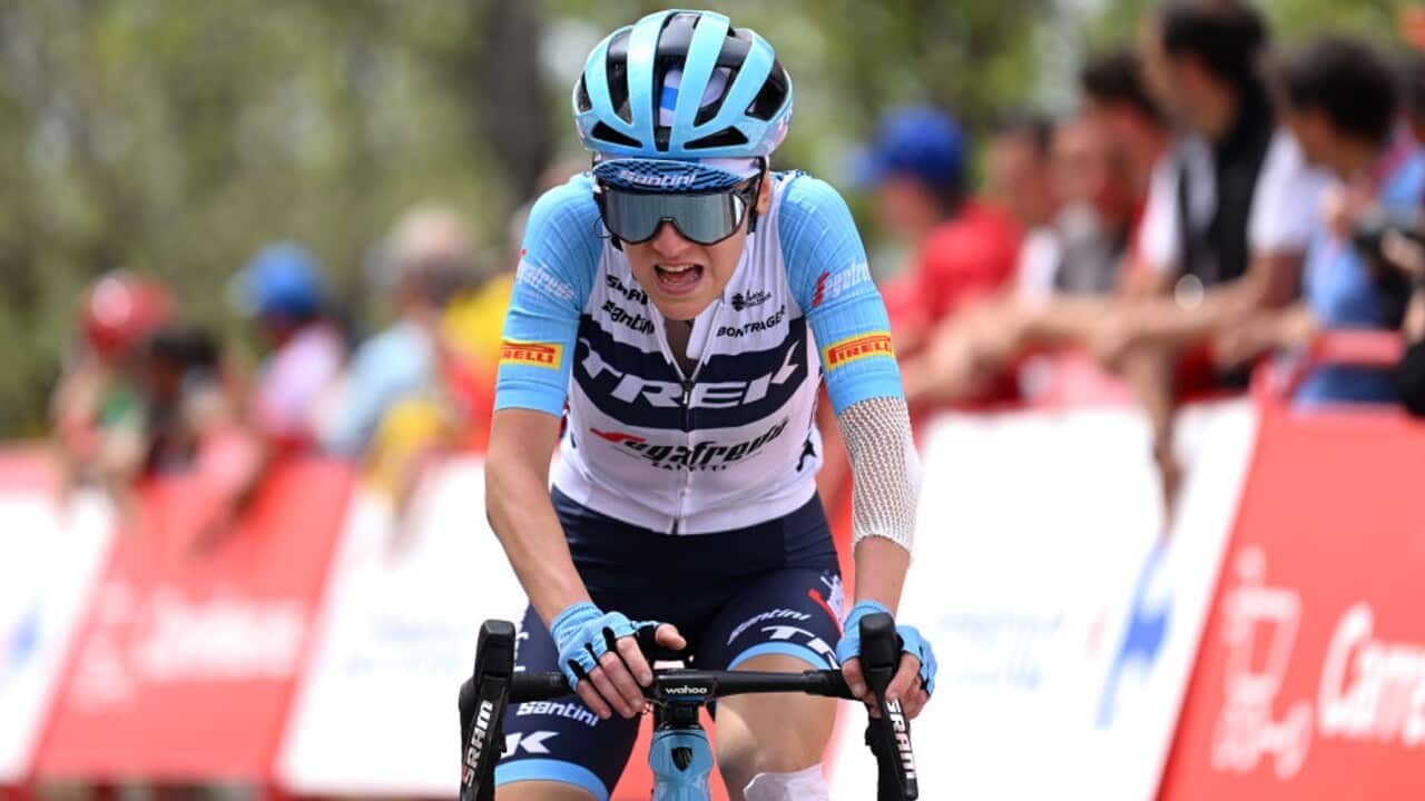 Gaia Realini in action for Trek-Segafredo at the 2023 edition of La Vuelta Femenina