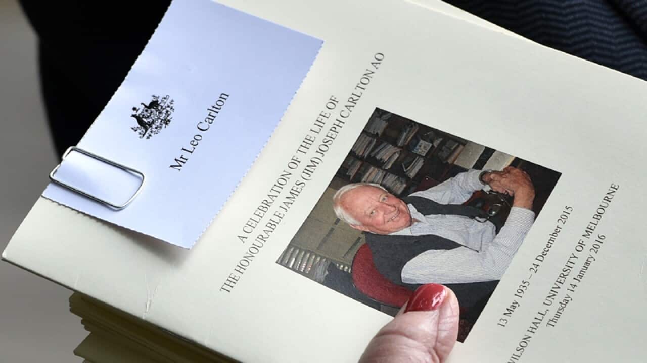 The program for the memorial service for Jim Carlton
