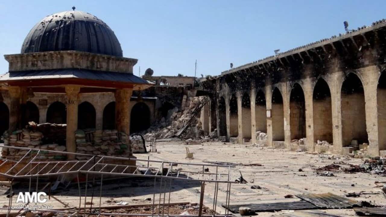 the 12th century Umayyad mosque and the remains of its minaret