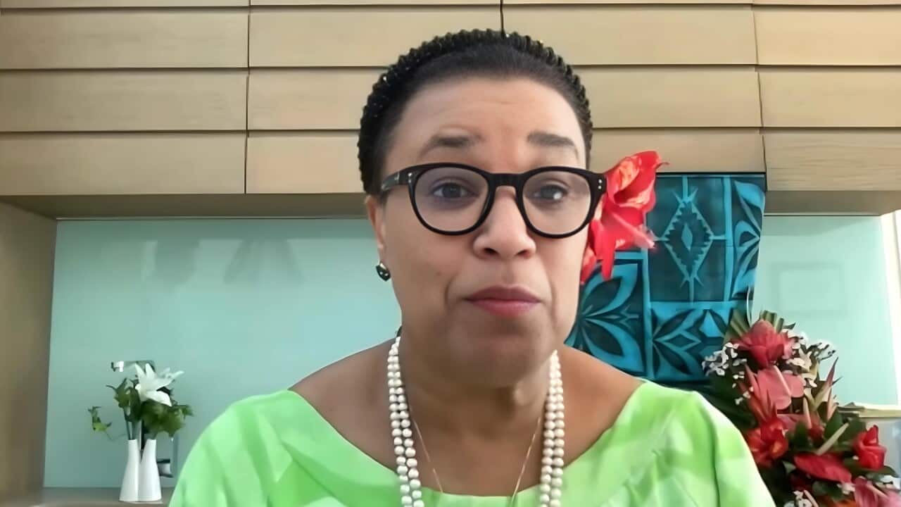 Commonwealth Secretary-General Patricia Scotland speaking to SBS from Apia, Samoa (SBS).jpg