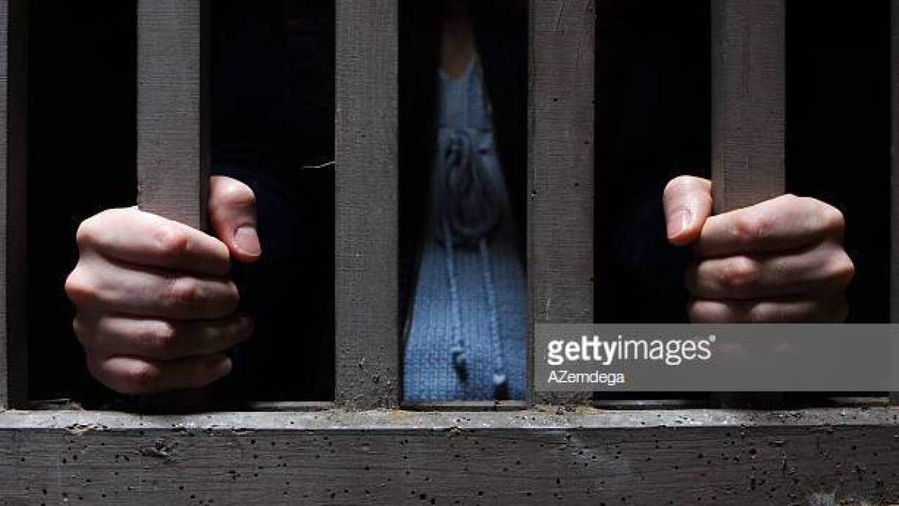 Woman hands on cage bars