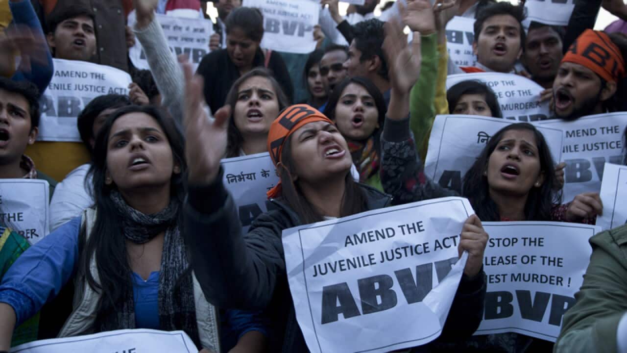 Indian students protest the release of a juvenile convicted of rape