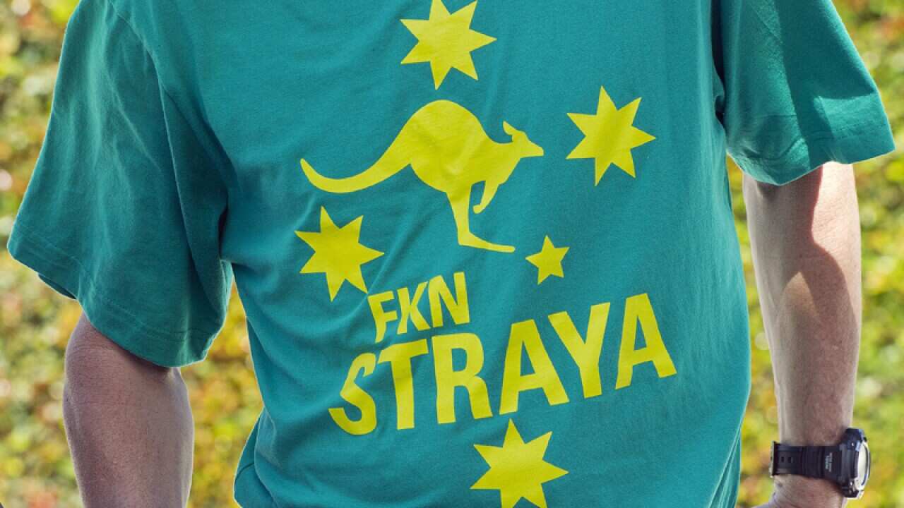 A protester of a mosque during a rally