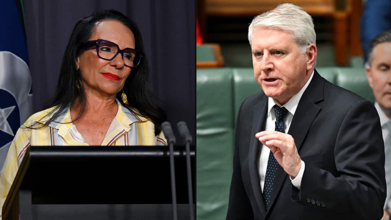 A composite image of Linda Burney speaking at a lectern and Brendan O'Connor speaking in parliament.