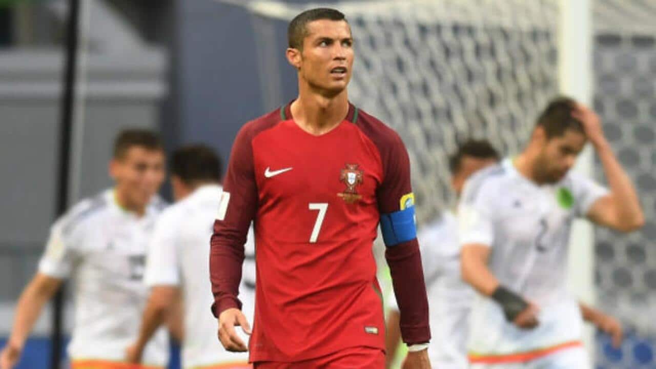 A frustrated Cristiano Ronaldo after Mexico's late goal. 
