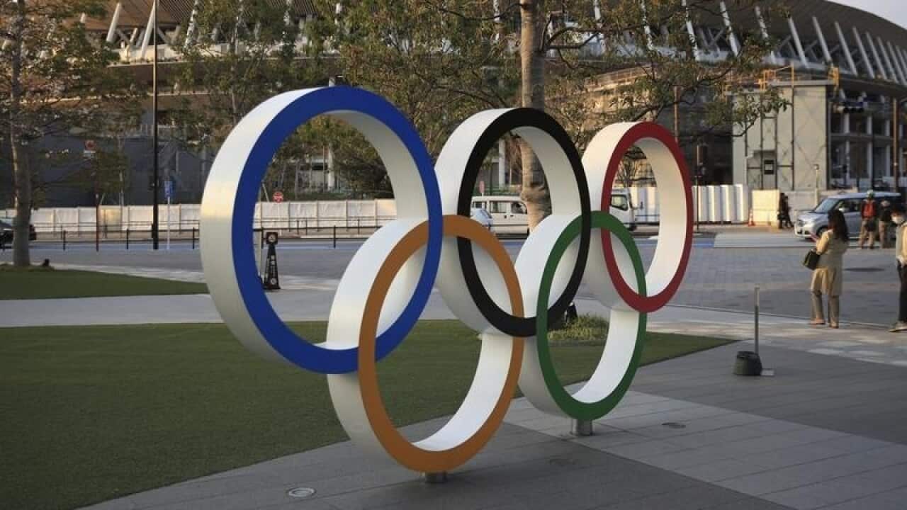The Olympic Rings at the National Stadium Tokyo.
