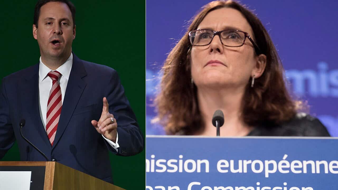 Trade minister Steve Ciobo and EU trade commissioner Cecilia Malmström.