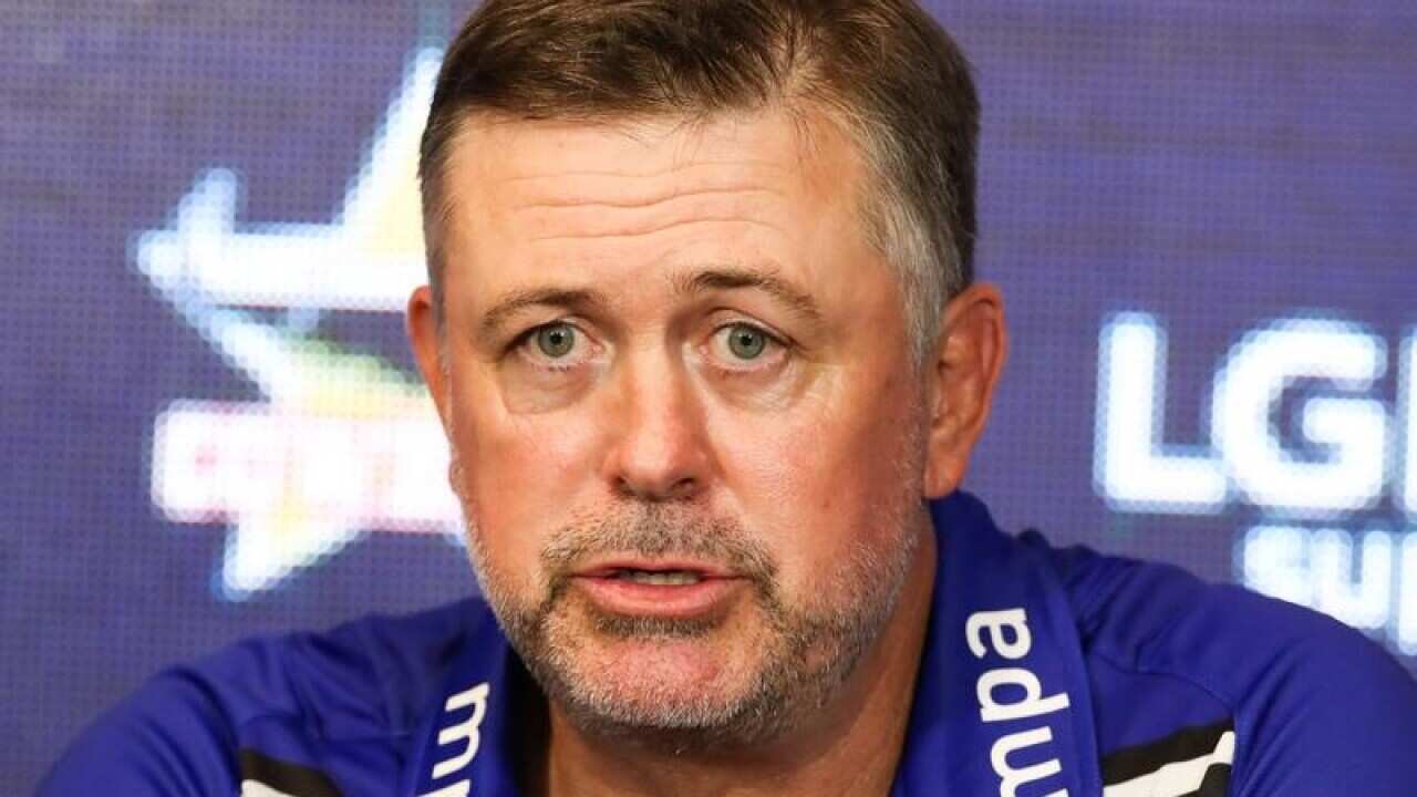 File image of Dean Pay, Coach of the Bulldogs at a media conference.