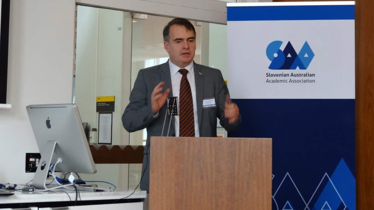 Slovenian Ambassador to Australia Jurij Rifelj speaking at the 3rd Annual SAAA conference in November in Sydney (SBS Slovenian)