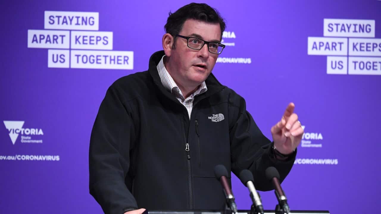 Victorian Premier Daniel Andrews addresses the media during a press conference in Melbourne, Sunday, October 18, 2020. Victoria has recorded two new cases of coronavirus and zero deaths in the past 24 hours.