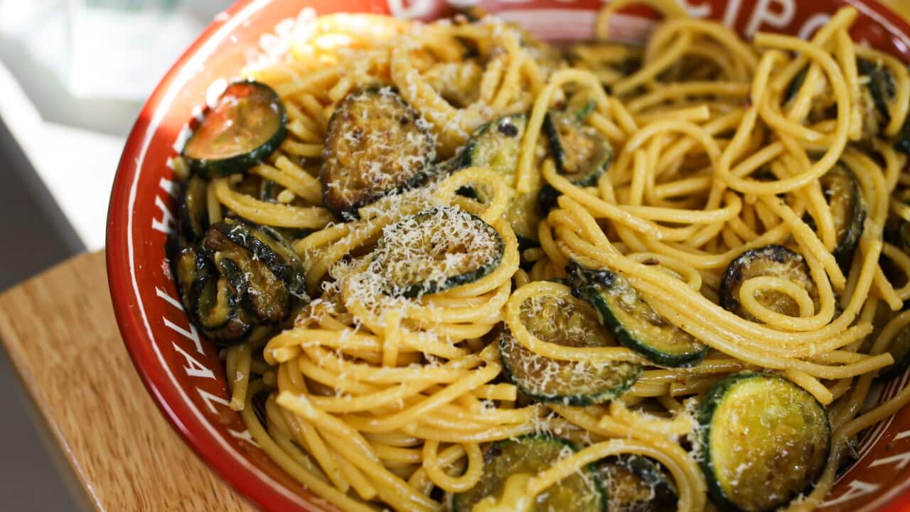 Spaghetti with zucchini and panko SBS The Cook Up with Adam Liaw