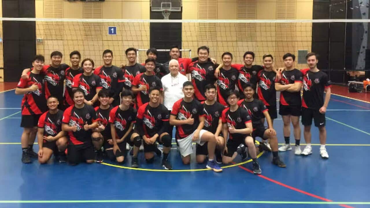 Albert Khaicy, the owner and creator of House of Albert, takes initiative in his 80s to coach the Vostok club, 1st division, for the Finals of the State volleyball league.jpg