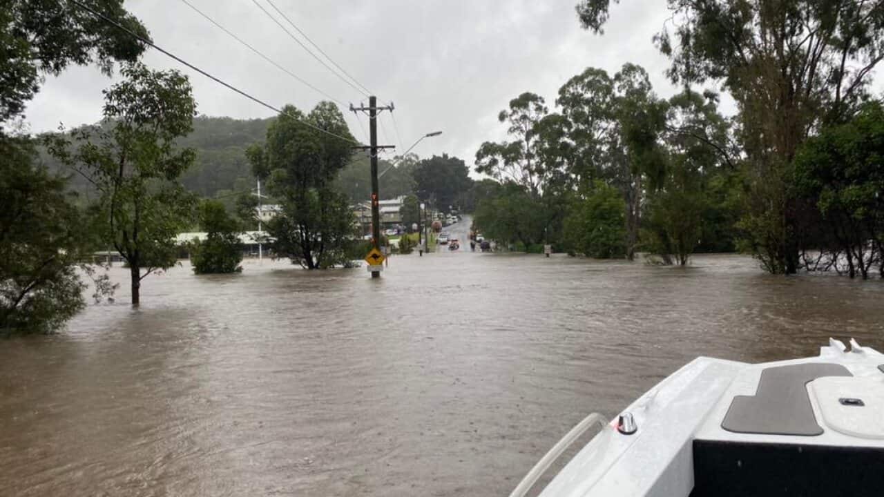 Floodwaters along the Hawkesbury River at Wisemans Ferry on 11 March 2022.