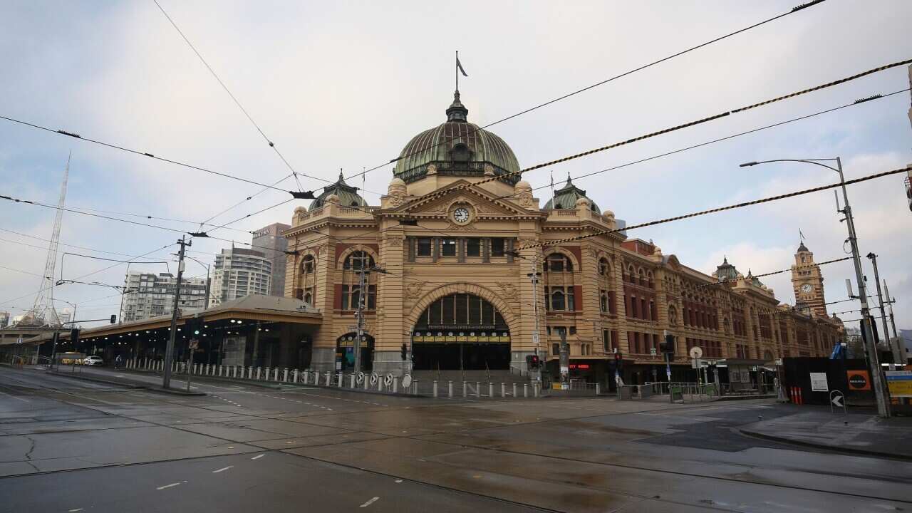 Empty streets at Flinders Street Station in Melbourne
