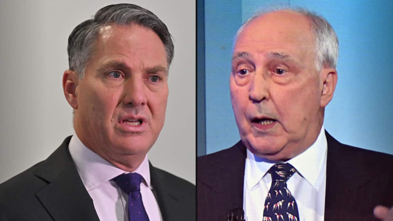 A split image. On the left is a man wearing a suit and tie speaking. On the right is a man wearing a suit and tie spekaing.