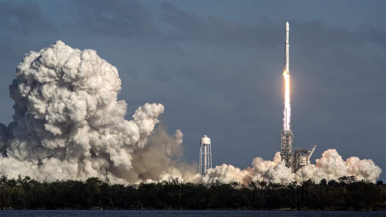 The SpaceXâs Falcon Heavy rocket takes off from Cape Kennedy in Florida, USA on 06 February 2018.