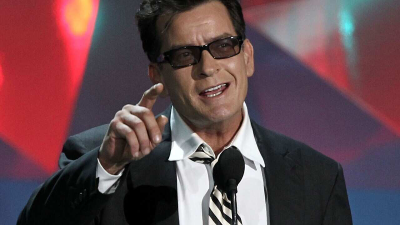 Charlie Sheen is seen onstage at the MTV Movie Awards