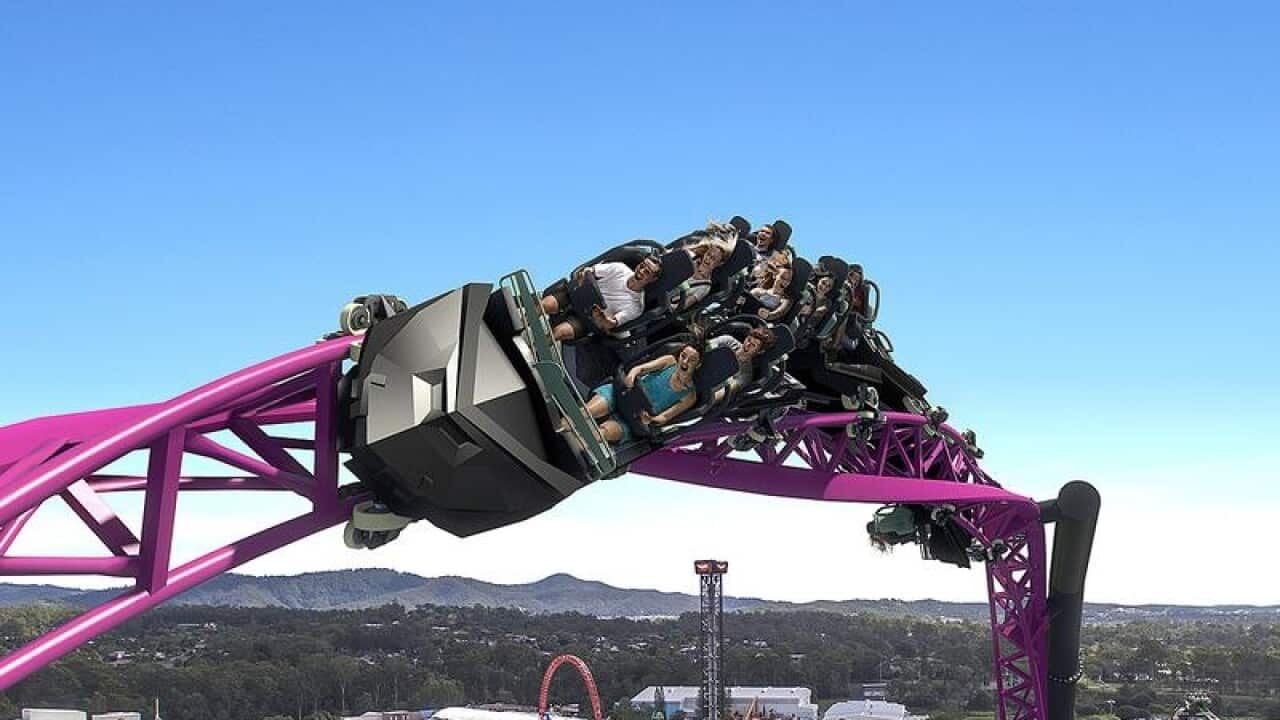 A supplied image of the DC Rivals HyperCoaster at Movie World.