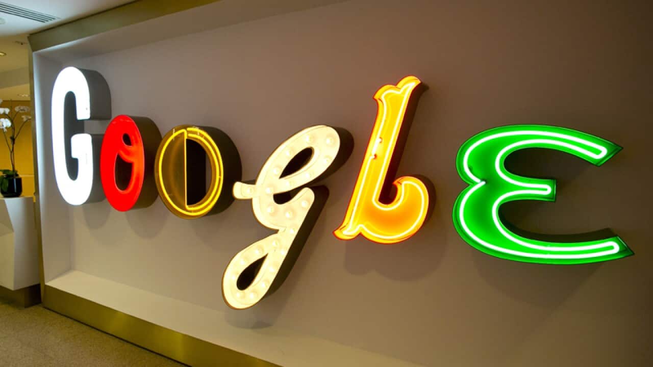 Google's trademark name in lights