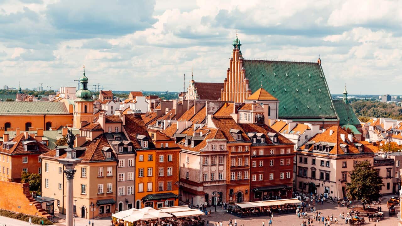 Warsaw old town cityscape on a sunny summer day, Poland