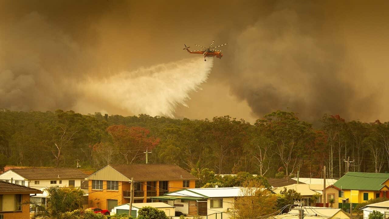 Ndege yakabiliana na moto wa vichaka katika kitongoji cha Harrington, NSW