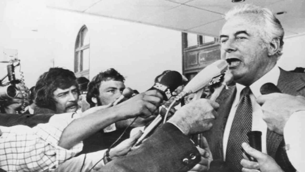 Gough Whitlam addresses reporters after his dismissal by Australia's Governor-General, 11th November 1975