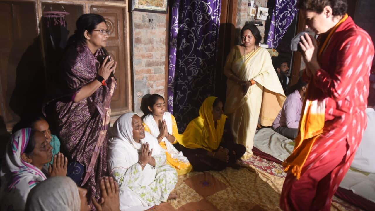 Congress leader Priyanka Gandhi meets with the families of Lakhimpur violence victims.