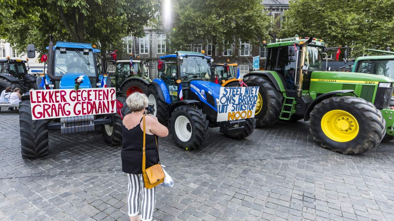 A tractor protest by farmers in Maastricht in the Netherlands