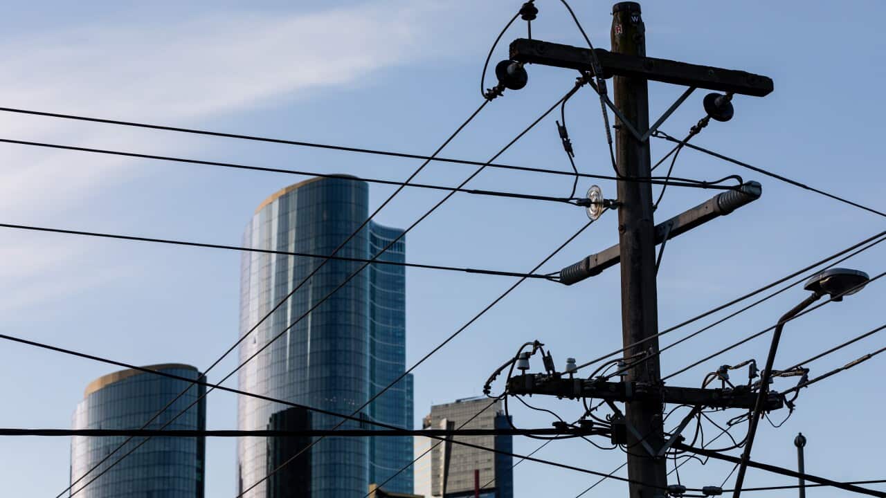 Power poles and lines attached in Melbourne.