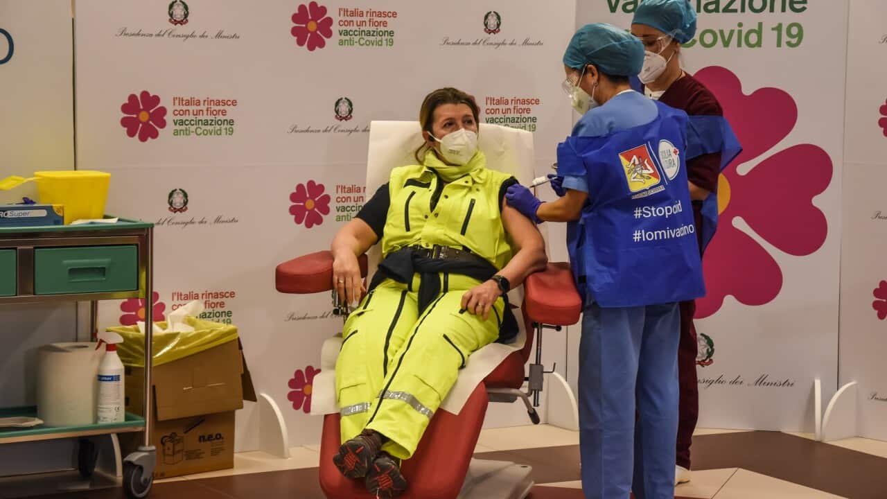 First vaccinations at the Civic hospital in Palermo, Italy