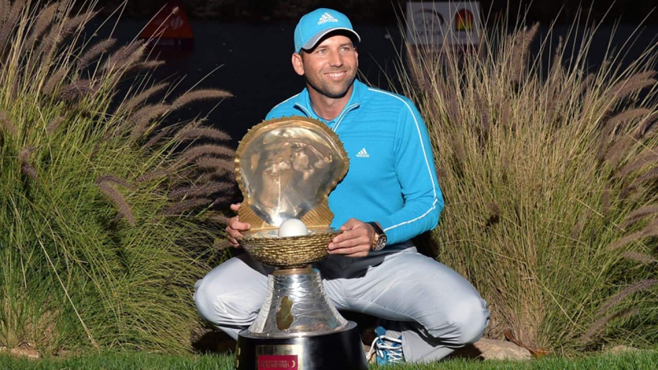 Sergio Garcia of Spain after winning the Qatar Masters