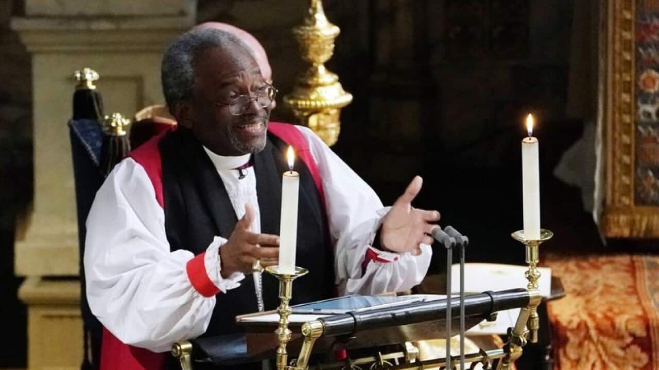 Bishop Michael Curry speaking at the royal wedding.