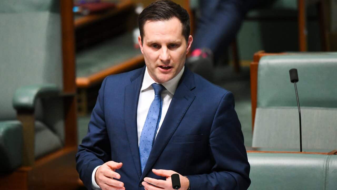 Australian Immigration Minister Alex Hawke speaks during House of Representatives Question Time at Parliament House in Canberra, Thursday, February 4, 2021. (AAP Image/Lukas Coch) NO ARCHIVING