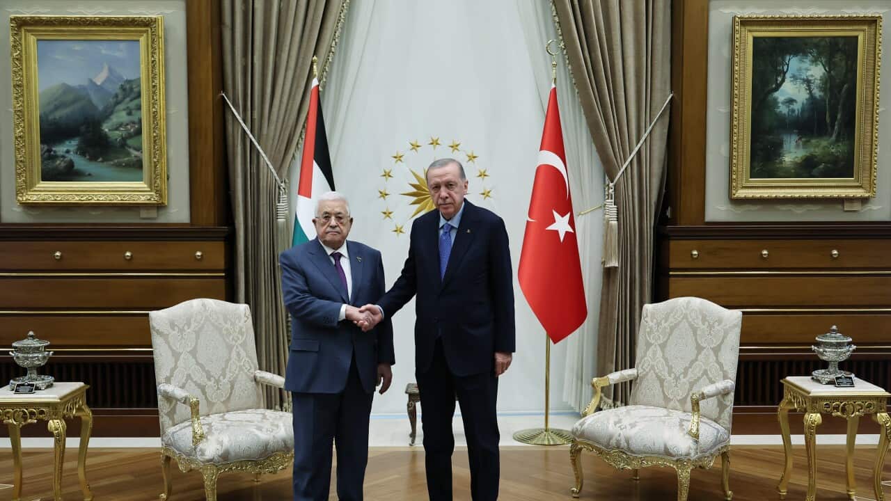 Palestinian President Mahmoud Abbas meets Turkish President Erdogan in Ankara