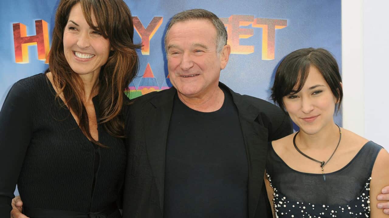Susan Schneider, from left, Robin Williams, and Zelda Williams