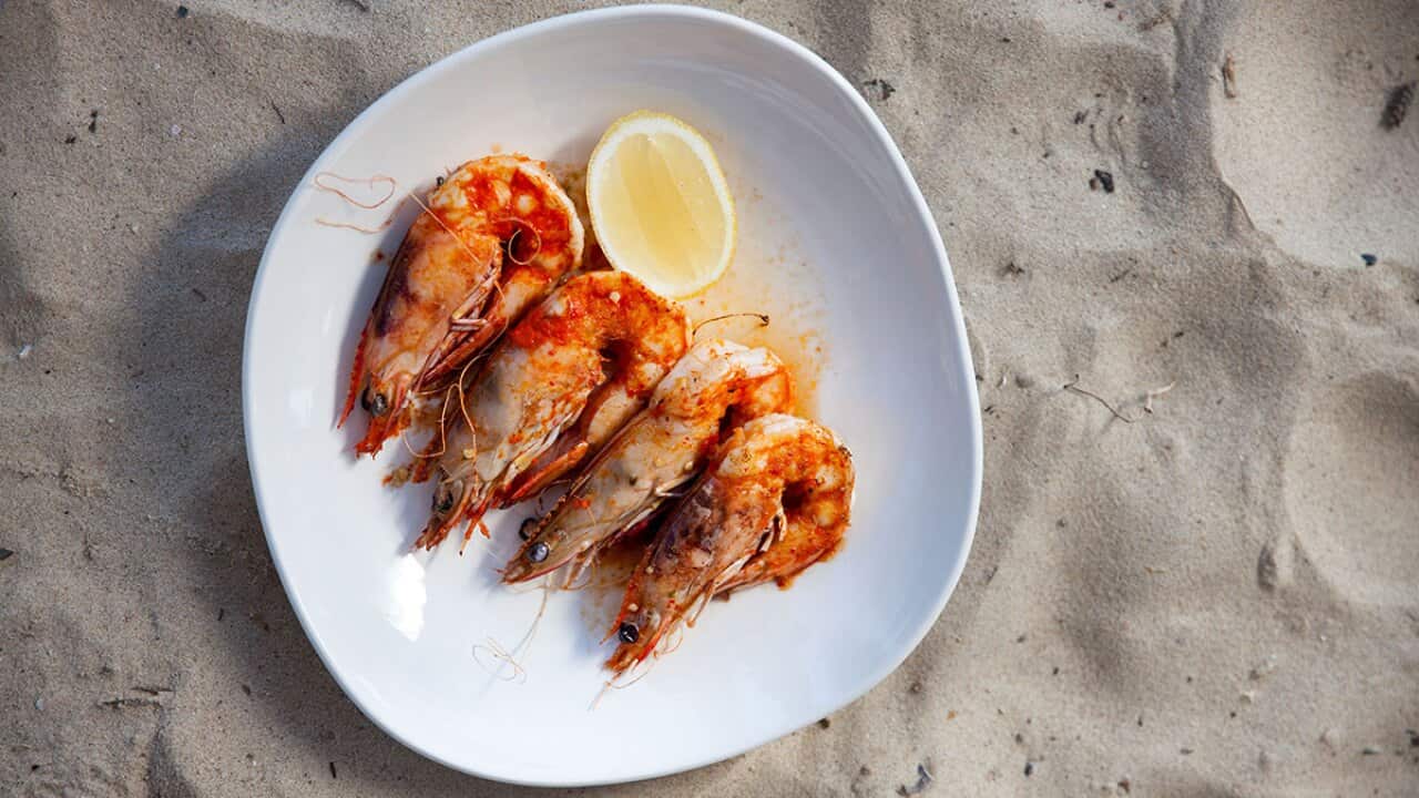 prawns with nam jom dressing